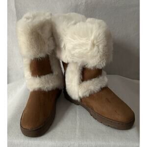 NIB Style & Co Witty Chestnut Faux Fur Lined Microfiber Faux Suede Boots 5M